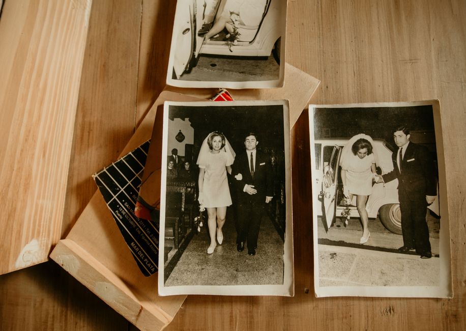 An elegant open wedding photo album